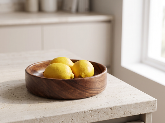 With lemons on the counter
