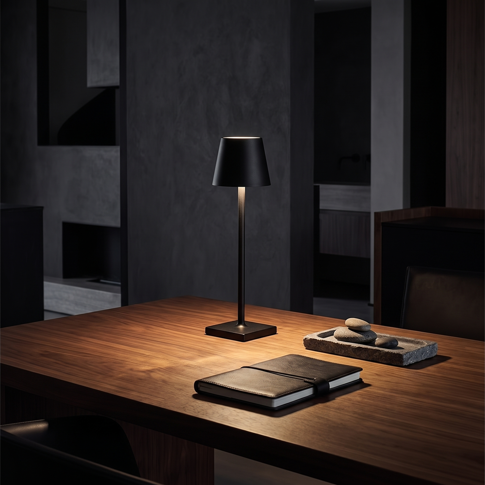 Desk lamp, pool of warm light
