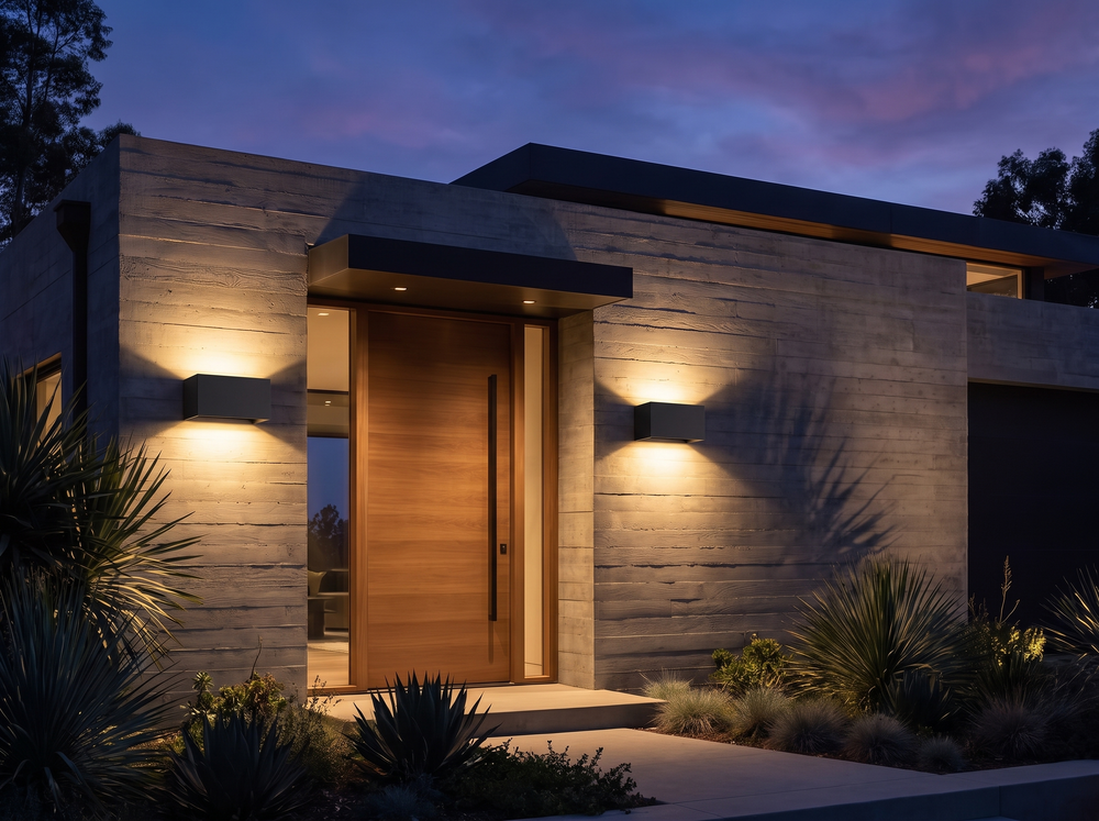 Outdoor lamps at the front door