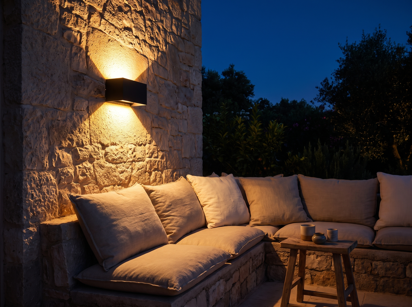 Outdoor lamp over patio lounge